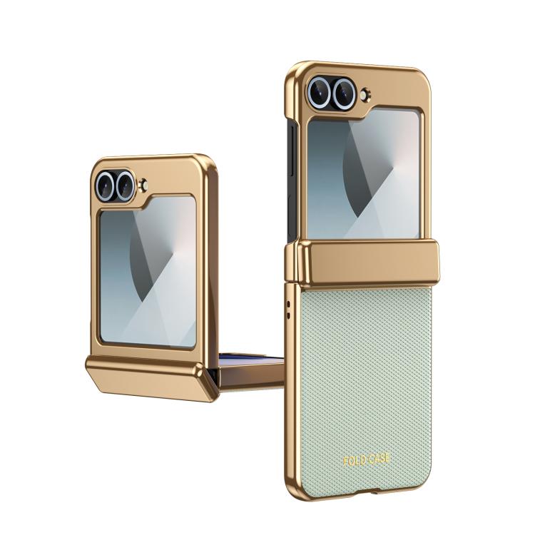 Custodia per telefono pieghevole antiurto in PC galvanizzato e pelle vegana, For Galaxy Z Flip7 5G, For Galaxy Z Flip6, For Galaxy Z Fold6, For Galaxy Z Fold5 5G
