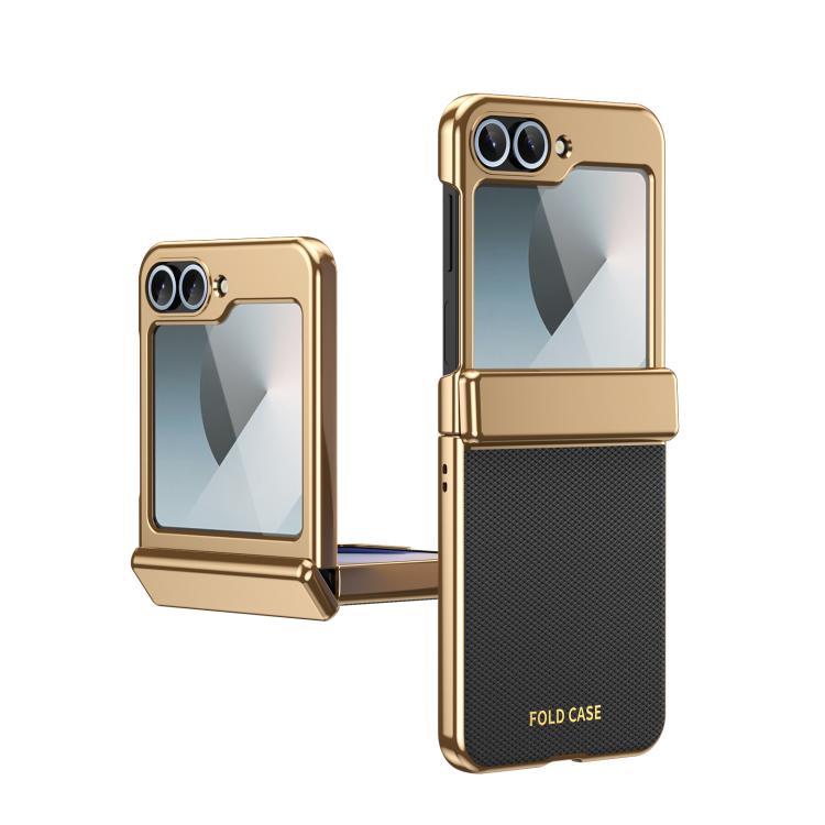 Custodia per telefono pieghevole antiurto in PC galvanizzato e pelle vegana, For Galaxy Z Flip7 5G, For Galaxy Z Flip6, For Galaxy Z Fold6, For Galaxy Z Fold5 5G