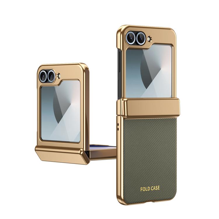 Custodia per telefono pieghevole antiurto in PC galvanizzato e pelle vegana, For Galaxy Z Flip7 5G, For Galaxy Z Flip6, For Galaxy Z Fold6, For Galaxy Z Fold5 5G