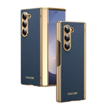 Custodia per telefono pieghevole antiurto in PC galvanizzato e pelle vegana, For Galaxy Z Flip7 5G, For Galaxy Z Flip6, For Galaxy Z Fold6, For Galaxy Z Fold5 5G