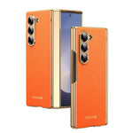 Custodia per telefono pieghevole antiurto in PC galvanizzato e pelle vegana, For Galaxy Z Flip7 5G, For Galaxy Z Flip6, For Galaxy Z Fold6, For Galaxy Z Fold5 5G