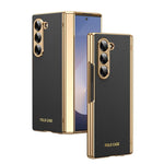 Custodia per telefono pieghevole antiurto in PC galvanizzato e pelle vegana, For Galaxy Z Flip7 5G, For Galaxy Z Flip6, For Galaxy Z Fold6, For Galaxy Z Fold5 5G