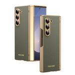 Custodia per telefono pieghevole antiurto in PC galvanizzato e pelle vegana, For Galaxy Z Flip7 5G, For Galaxy Z Flip6, For Galaxy Z Fold6, For Galaxy Z Fold5 5G