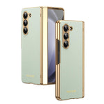 Custodia per telefono pieghevole antiurto in PC galvanizzato e pelle vegana, For Galaxy Z Flip7 5G, For Galaxy Z Flip6, For Galaxy Z Fold6, For Galaxy Z Fold5 5G