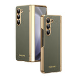 Custodia per telefono pieghevole antiurto in PC galvanizzato e pelle vegana, For Galaxy Z Flip7 5G, For Galaxy Z Flip6, For Galaxy Z Fold6, For Galaxy Z Fold5 5G