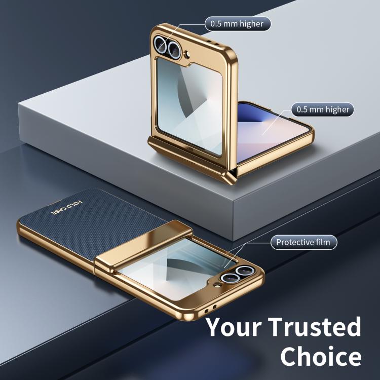 Custodia per telefono pieghevole antiurto in PC galvanizzato e pelle vegana, For Galaxy Z Flip5 5G, For Galaxy Z Fold4 5G, For Galaxy Z Flip4 5G, For Galaxy Z Flip3 5G