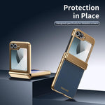 Custodia per telefono pieghevole antiurto in PC galvanizzato e pelle vegana, For Galaxy Z Flip5 5G, For Galaxy Z Fold4 5G, For Galaxy Z Flip4 5G, For Galaxy Z Flip3 5G