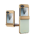 Custodia per telefono pieghevole antiurto in PC galvanizzato e pelle vegana, For Galaxy Z Flip5 5G, For Galaxy Z Fold4 5G, For Galaxy Z Flip4 5G, For Galaxy Z Flip3 5G