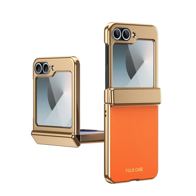 Custodia per telefono pieghevole antiurto in PC galvanizzato e pelle vegana, For Galaxy Z Flip5 5G, For Galaxy Z Fold4 5G, For Galaxy Z Flip4 5G, For Galaxy Z Flip3 5G