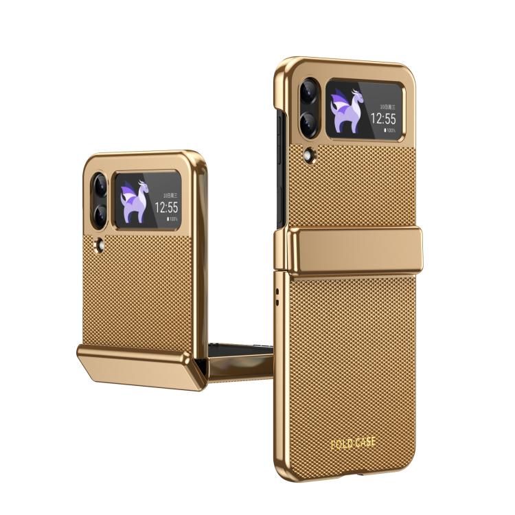 Custodia per telefono pieghevole antiurto in PC galvanizzato e pelle vegana, For Galaxy Z Flip5 5G, For Galaxy Z Fold4 5G, For Galaxy Z Flip4 5G, For Galaxy Z Flip3 5G