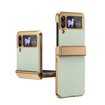 Custodia per telefono pieghevole antiurto in PC galvanizzato e pelle vegana, For Galaxy Z Flip5 5G, For Galaxy Z Fold4 5G, For Galaxy Z Flip4 5G, For Galaxy Z Flip3 5G