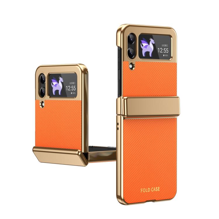 Custodia per telefono pieghevole antiurto in PC galvanizzato e pelle vegana, For Galaxy Z Flip5 5G, For Galaxy Z Fold4 5G, For Galaxy Z Flip4 5G, For Galaxy Z Flip3 5G