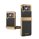 Custodia per telefono pieghevole antiurto in PC galvanizzato e pelle vegana, For Galaxy Z Flip5 5G, For Galaxy Z Fold4 5G, For Galaxy Z Flip4 5G, For Galaxy Z Flip3 5G