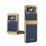 Custodia per telefono pieghevole antiurto in PC galvanizzato e pelle vegana, For Galaxy Z Flip5 5G, For Galaxy Z Fold4 5G, For Galaxy Z Flip4 5G, For Galaxy Z Flip3 5G