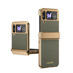 Custodia per telefono pieghevole antiurto in PC galvanizzato e pelle vegana, For Galaxy Z Flip5 5G, For Galaxy Z Fold4 5G, For Galaxy Z Flip4 5G, For Galaxy Z Flip3 5G