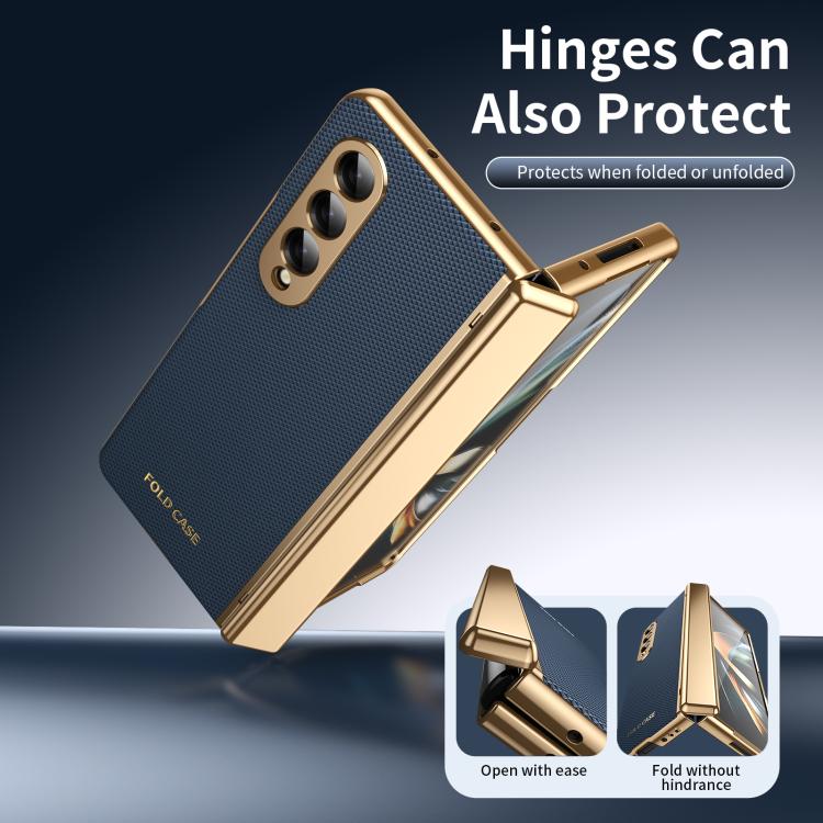 Custodia per telefono pieghevole antiurto in PC galvanizzato e pelle vegana, For Galaxy Z Fold3 5G