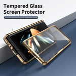 Custodia per telefono pieghevole antiurto in PC galvanizzato e pelle vegana, For Galaxy Z Fold3 5G
