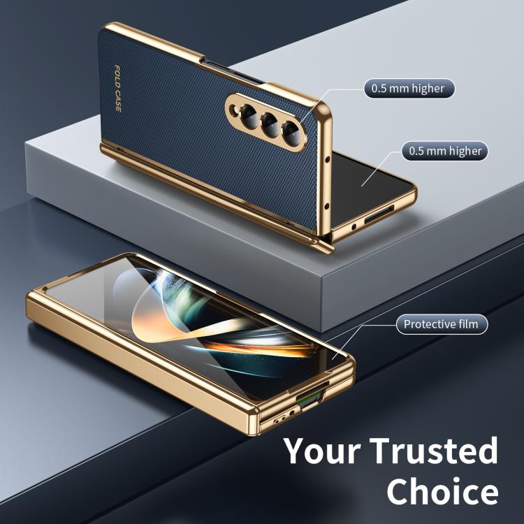 Custodia per telefono pieghevole antiurto in PC galvanizzato e pelle vegana, For Galaxy Z Fold3 5G
