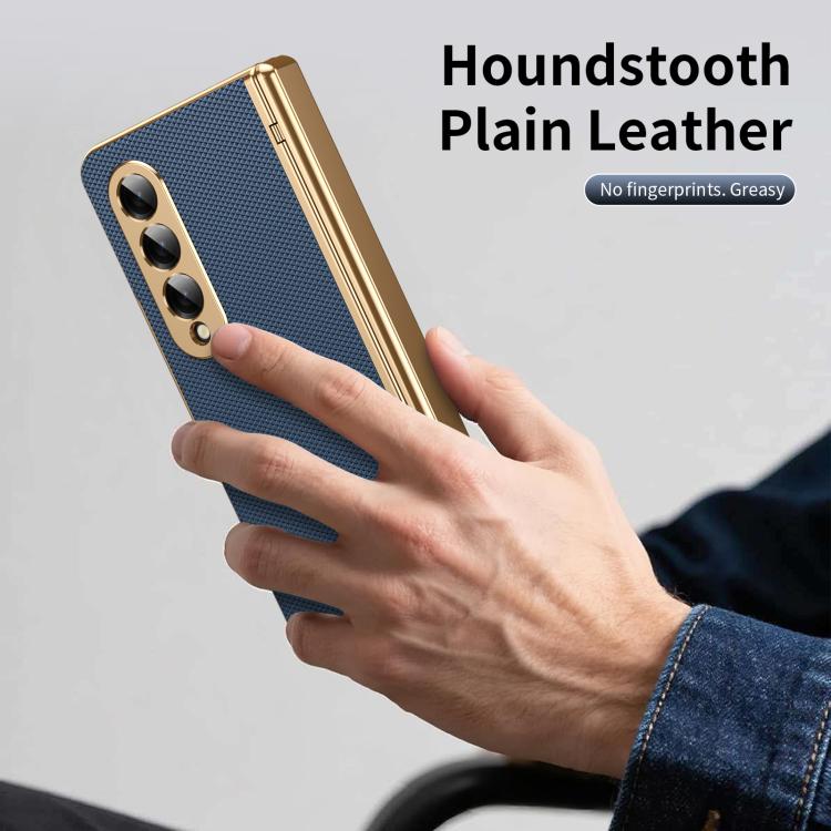 Custodia per telefono pieghevole antiurto in PC galvanizzato e pelle vegana, For Galaxy Z Fold3 5G