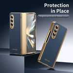 Custodia per telefono pieghevole antiurto in PC galvanizzato e pelle vegana, For Galaxy Z Fold3 5G