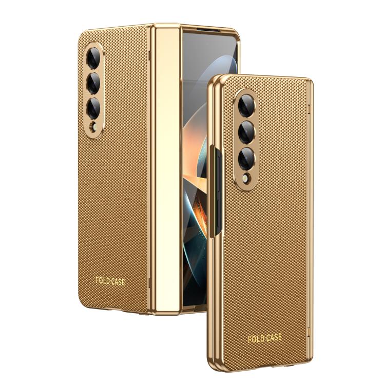 Custodia per telefono pieghevole antiurto in PC galvanizzato e pelle vegana, For Galaxy Z Fold3 5G