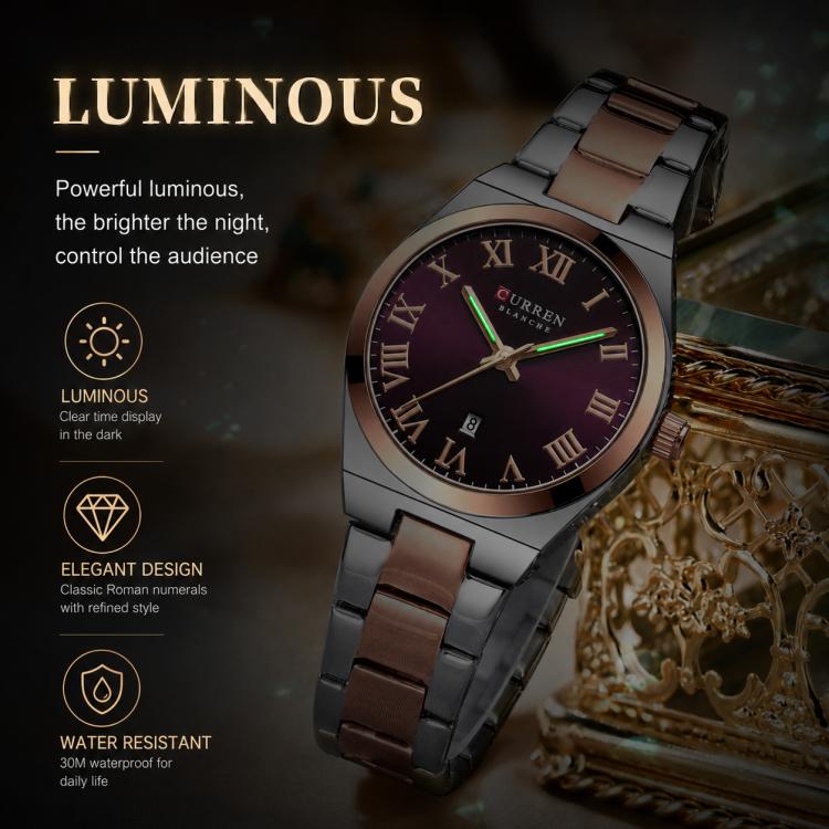 Orologio da donna CURREN 9095 al quarzo, elegante, con calendario e cinturino in acciaio inossidabile.