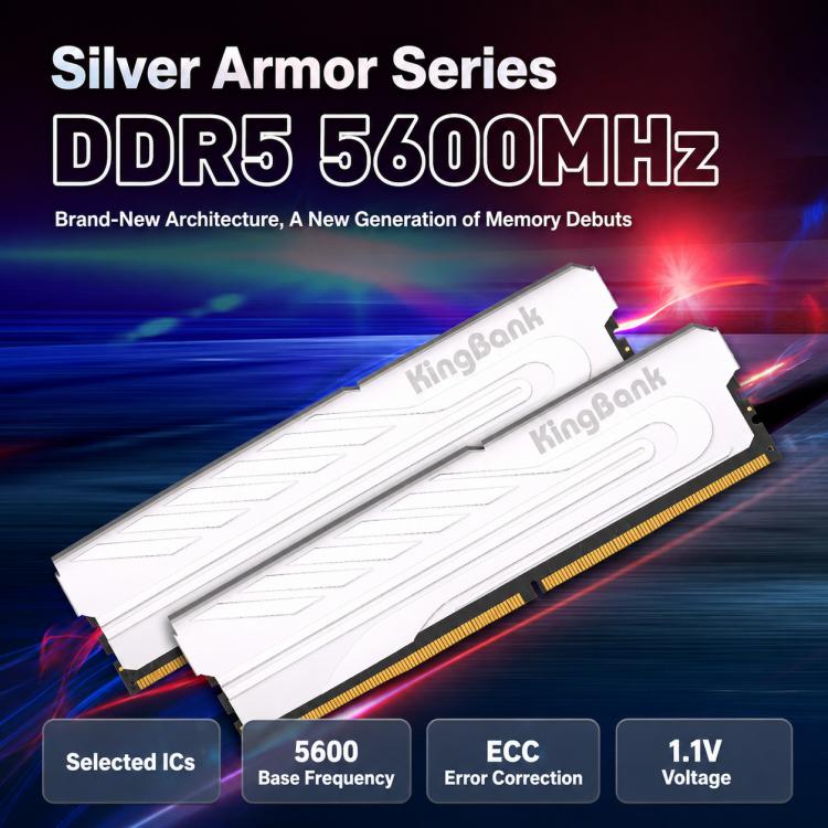 KINGBANK Silver Knight DDR5 Desktop RAM, 8GB 4800MHz, 8GB 5600MHz, 16GB 4800MHz, 16GB 5600MHz, 16GB 6000MHz, 16GB 6400MHz, 32GB 5600MHz, 32GB 6000MHz