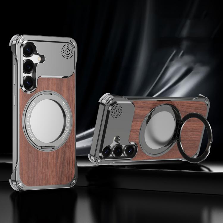 Custodia per telefono con supporto magnetico senza bordi in legno di noce per aromaterapia, For Galaxy S25 5G, For Galaxy S25 Ultra 5G
