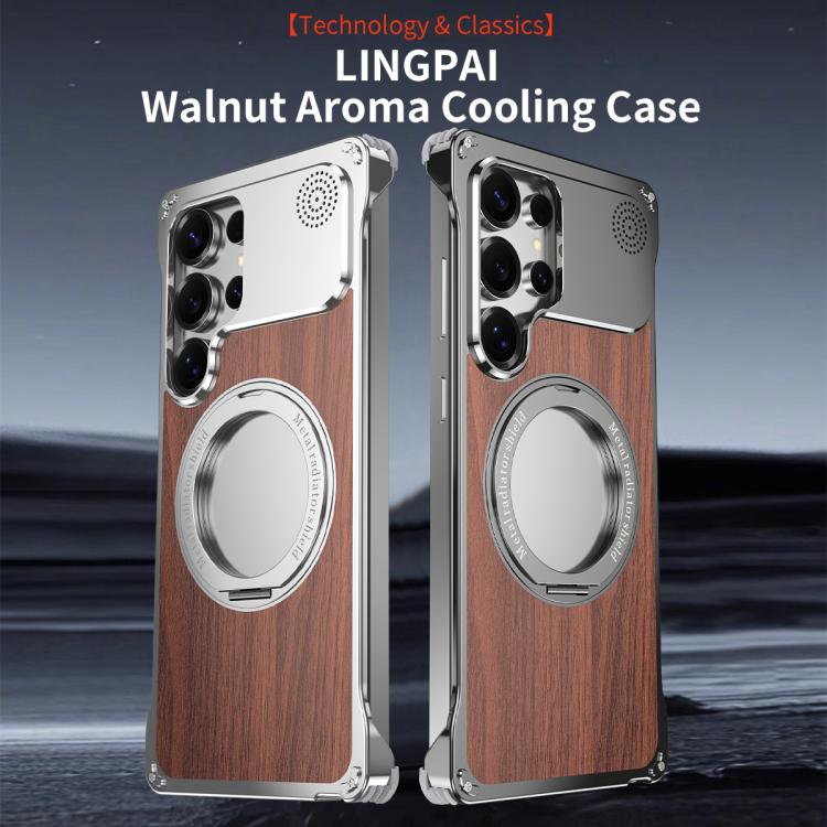 Custodia per telefono con supporto magnetico senza bordi in legno di noce per aromaterapia, For Galaxy S25 5G, For Galaxy S25 Ultra 5G