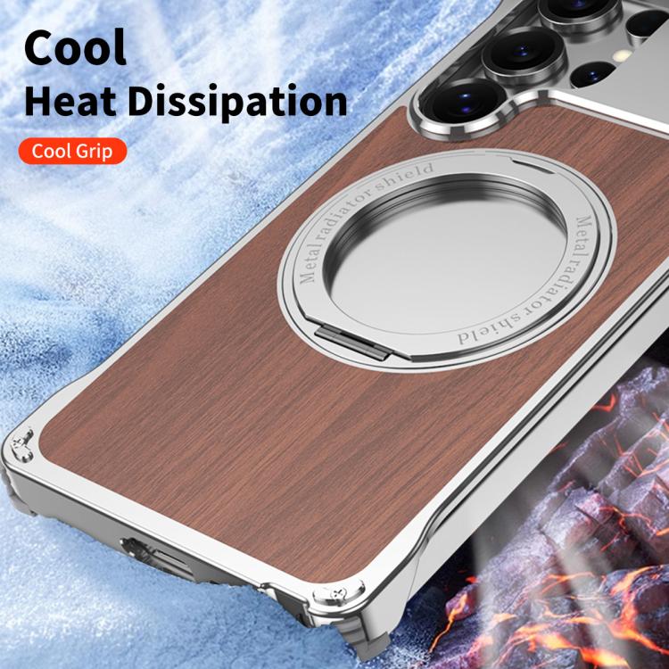 Custodia per telefono con supporto magnetico senza bordi in legno di noce per aromaterapia, For Galaxy S25 5G, For Galaxy S25 Ultra 5G