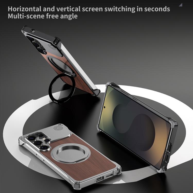 Custodia per telefono con supporto magnetico senza bordi in legno di noce per aromaterapia, For Galaxy S25 5G, For Galaxy S25 Ultra 5G