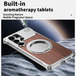 Custodia per telefono con supporto magnetico senza bordi in legno di noce per aromaterapia, For Galaxy S25 5G, For Galaxy S25 Ultra 5G