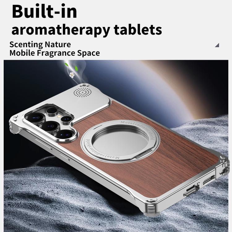 Custodia per telefono con supporto magnetico senza bordi in legno di noce per aromaterapia, For Galaxy S25 5G, For Galaxy S25 Ultra 5G