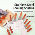 Spatola da cucina LsCook in acciaio inossidabile con manico in legno, Small Frying Spatula, Small Slotted Spatula, Small Griddle Scraper, Small Triangular Spatula, Large Griddle Scraper, Large Triangular Spatula, Angled Griddle Spatula                 ...