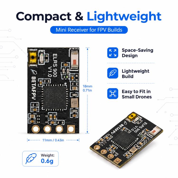 Ricevitore BETAFPV ELRS Nano 2.4GHz per droni da corsa FPV, lunghezza: 46mm, ELRS Nano