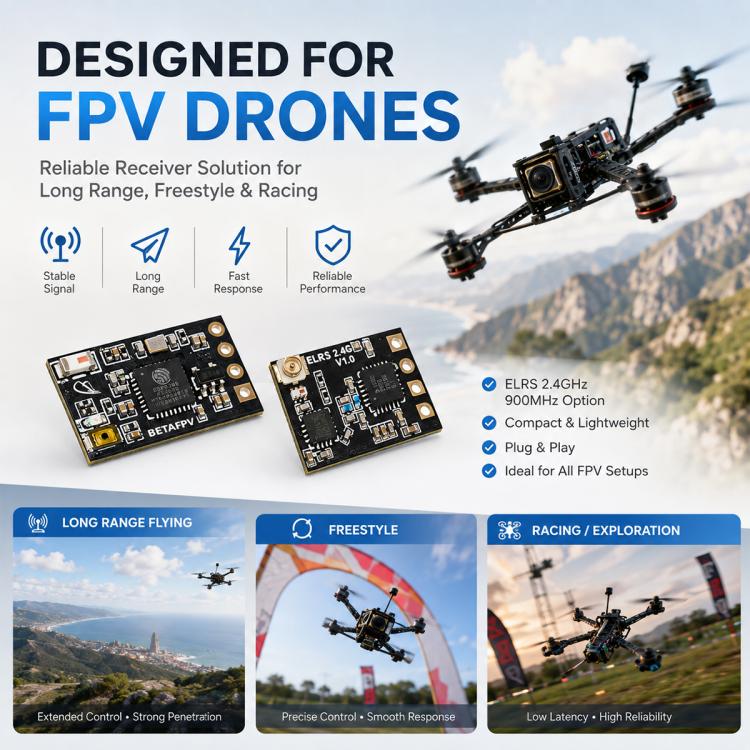 Ricevitore BETAFPV ELRS Nano 2.4GHz per droni da corsa FPV, lunghezza: 46mm, ELRS Nano