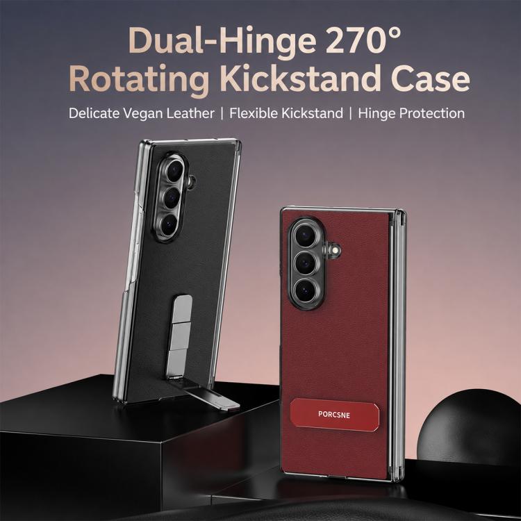 Custodia per telefono in pelle vegana con doppia cerniera e supporto in metallo girevole a 270°., For Galaxy Z Fold8 5G, For Galaxy Z Fold8 Ultra 5G, For Galaxy Z Fold7 5G, For Galaxy Z Fold6