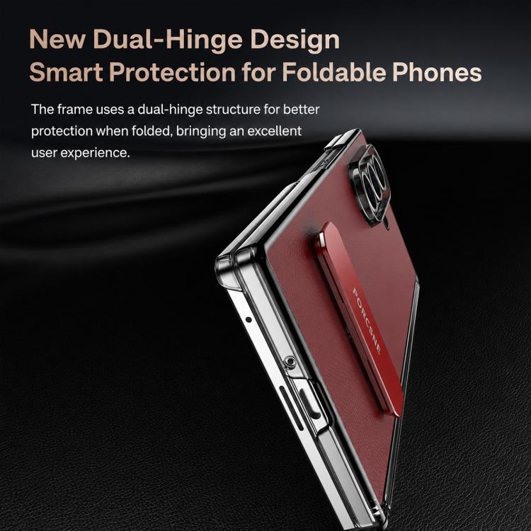 Custodia per telefono in pelle vegana con doppia cerniera e supporto in metallo girevole a 270°., For Galaxy Z Fold8 5G, For Galaxy Z Fold8 Ultra 5G, For Galaxy Z Fold7 5G, For Galaxy Z Fold6