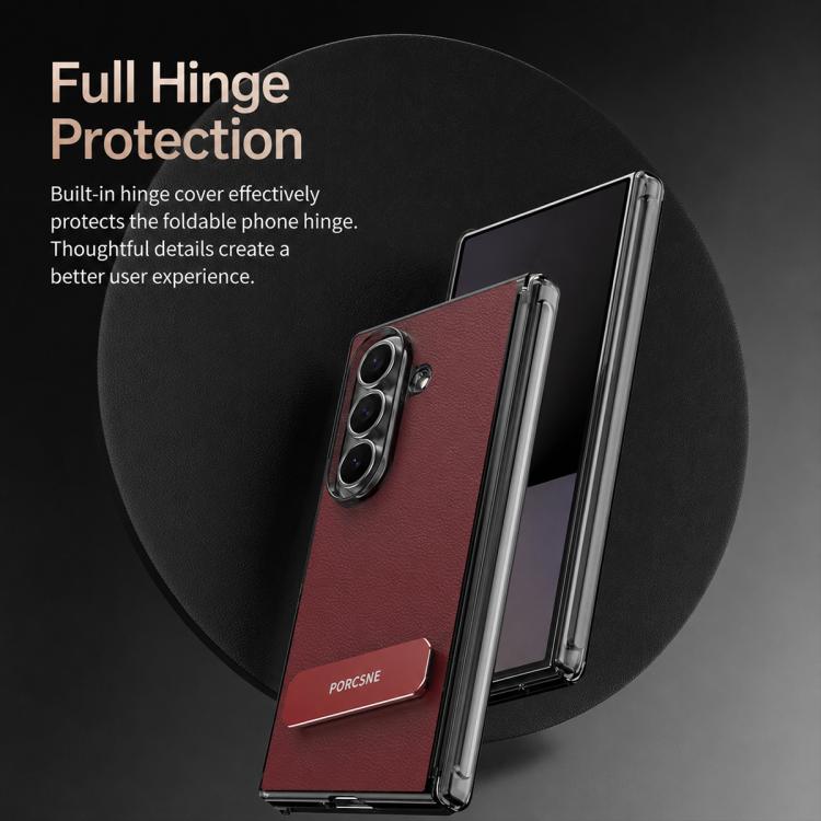 Custodia per telefono in pelle vegana con doppia cerniera e supporto in metallo girevole a 270°., For Galaxy Z Fold5, For Galaxy Z Fold4