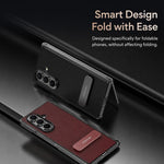 Custodia per telefono in pelle vegana con doppia cerniera e supporto in metallo girevole a 270°., For Galaxy Z Fold5, For Galaxy Z Fold4
