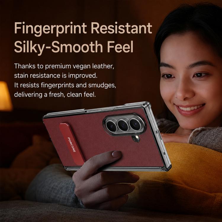 Custodia per telefono in pelle vegana con doppia cerniera e supporto in metallo girevole a 270°., For Galaxy Z Fold5, For Galaxy Z Fold4