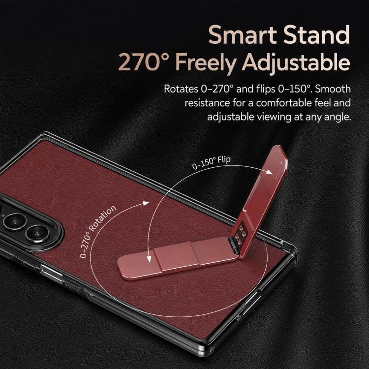 Custodia per telefono in pelle vegana con doppia cerniera e supporto in metallo girevole a 270°., For Galaxy Z Fold5, For Galaxy Z Fold4
