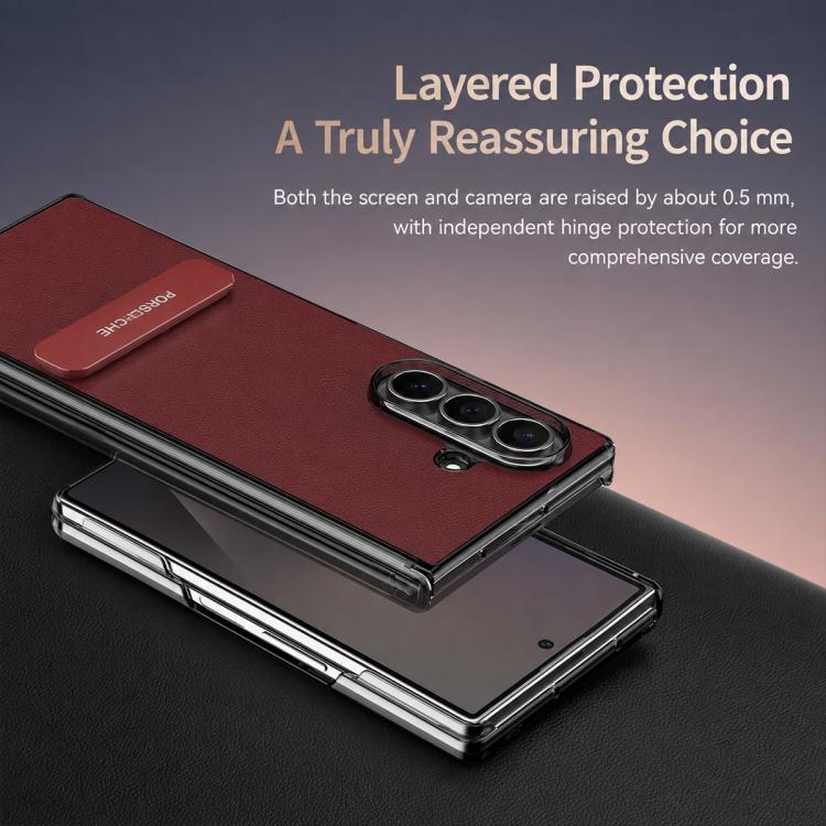 Custodia per telefono in pelle vegana con doppia cerniera e supporto in metallo girevole a 270°., For Galaxy Z Fold5, For Galaxy Z Fold4