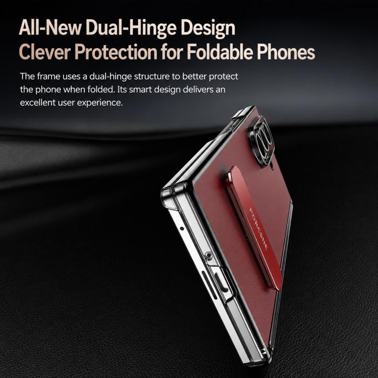 Custodia per telefono in pelle vegana con doppia cerniera e supporto in metallo girevole a 270°., For Galaxy Z Fold5, For Galaxy Z Fold4