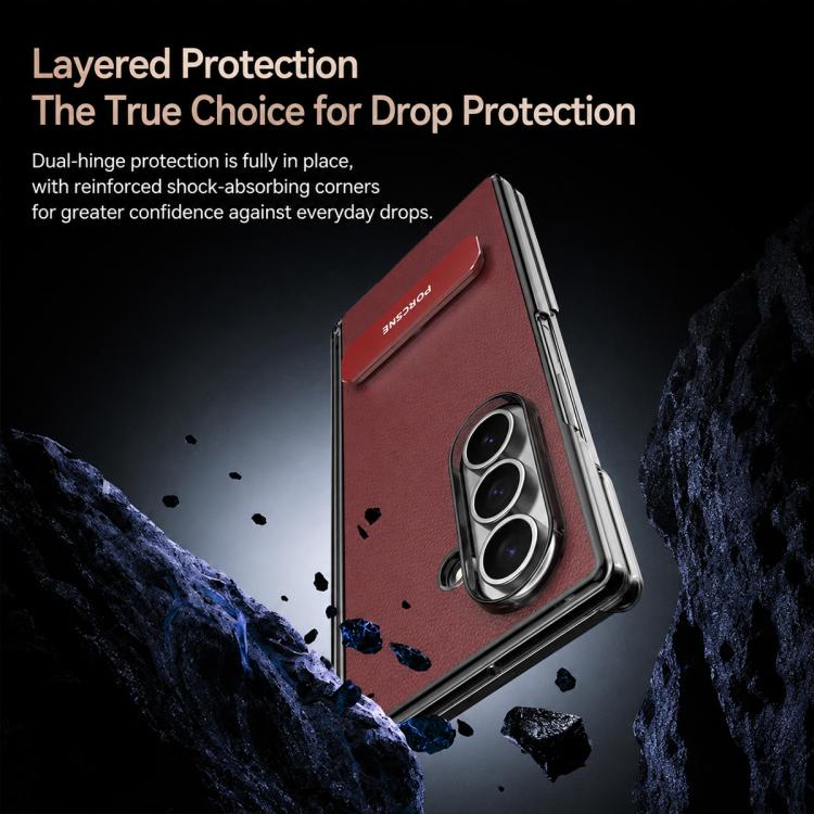 Custodia per telefono in pelle vegana con doppia cerniera e supporto in metallo girevole a 270°., For Galaxy Z Fold5, For Galaxy Z Fold4