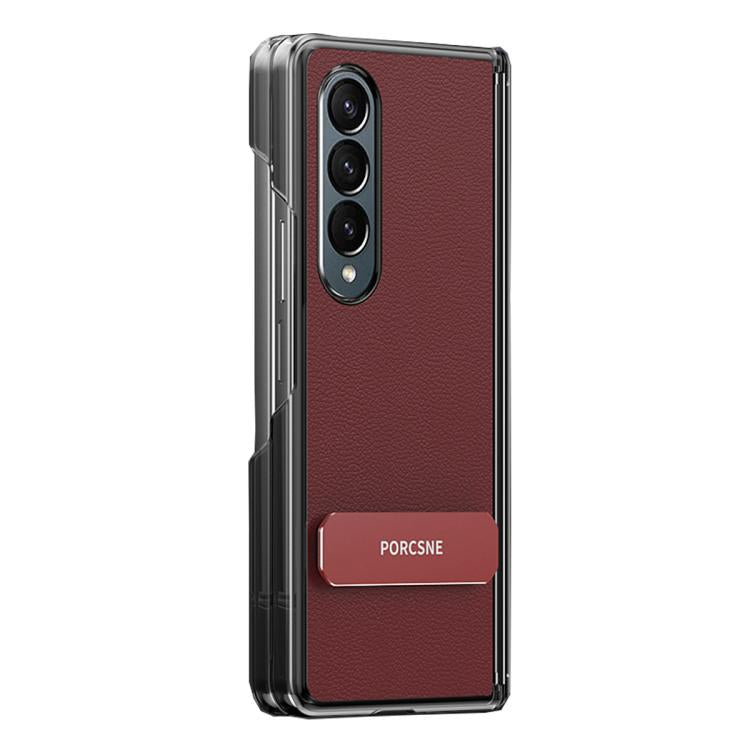 Custodia per telefono in pelle vegana con doppia cerniera e supporto in metallo girevole a 270°., For Galaxy Z Fold5, For Galaxy Z Fold4