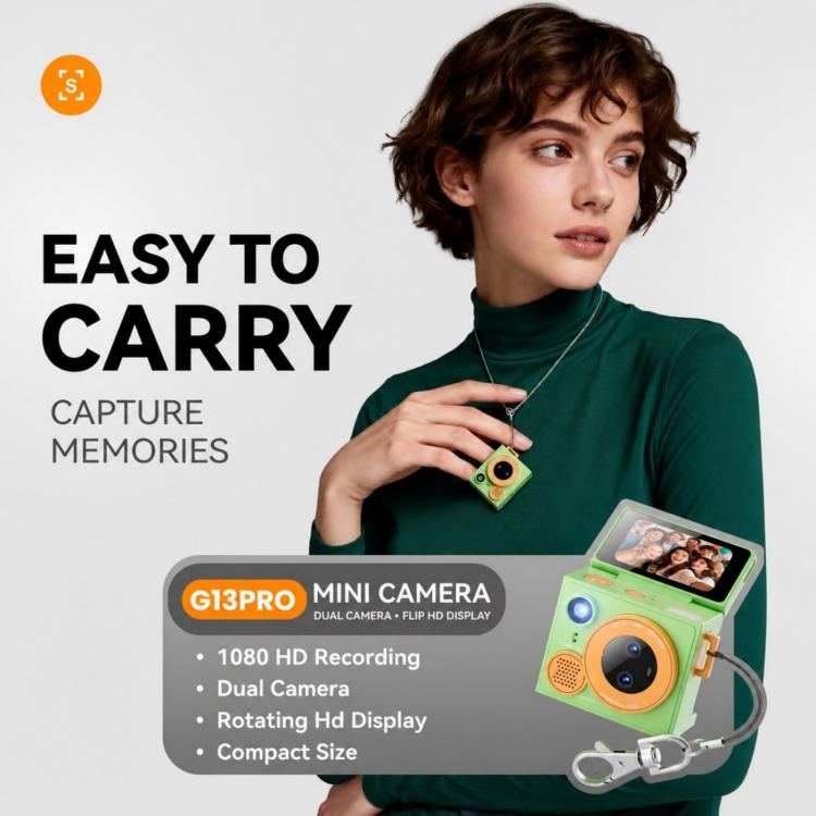 G13 Pro Dual Lens Sport Mini Flip 1.47 inch LCD Screen Thumb Camera, No Memory, 32G