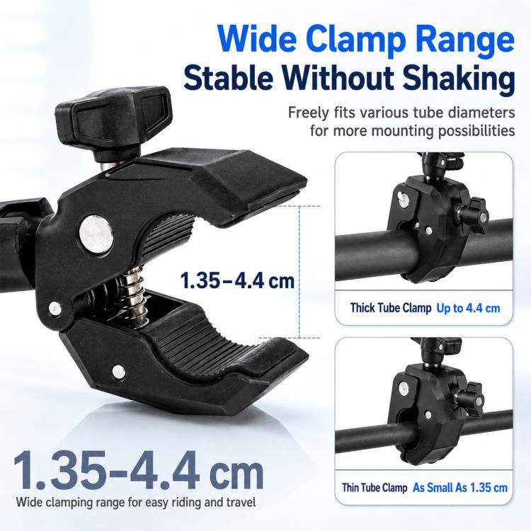 Supporto per manubrio moto con morsetto a chela di granchio per impieghi gravosi in lega di alluminio per DJI, Insta360, GoPro e altre action camera.
