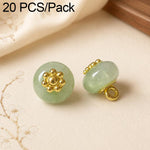 Confezione da 20 bottoni piatti in resina con perline dorate e gambo a forma di fiore per Hanfu Cheongsam, 16L-10mm