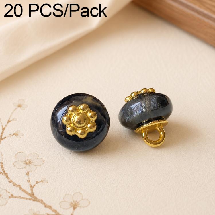 Confezione da 20 bottoni piatti in resina con perline dorate e gambo a forma di fiore per Hanfu Cheongsam, 16L-10mm